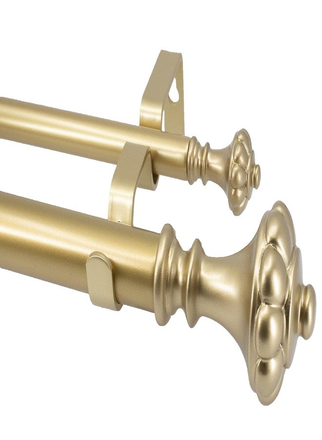 Meriville 1" Diameter Telescoping Double Window Treatment Curtain Rod, 66" to 120", Chateau Urn Finials, Royal Gold Finish - Image 1