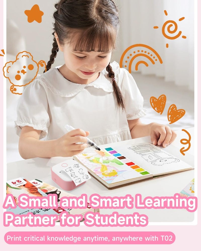 phomemo T02 Mini Sticker Printer - Small Thermal Portable Wireless Printer For Phone, Children'S Day Birthday, Compatible With Ios & Android, Pink - Image 2