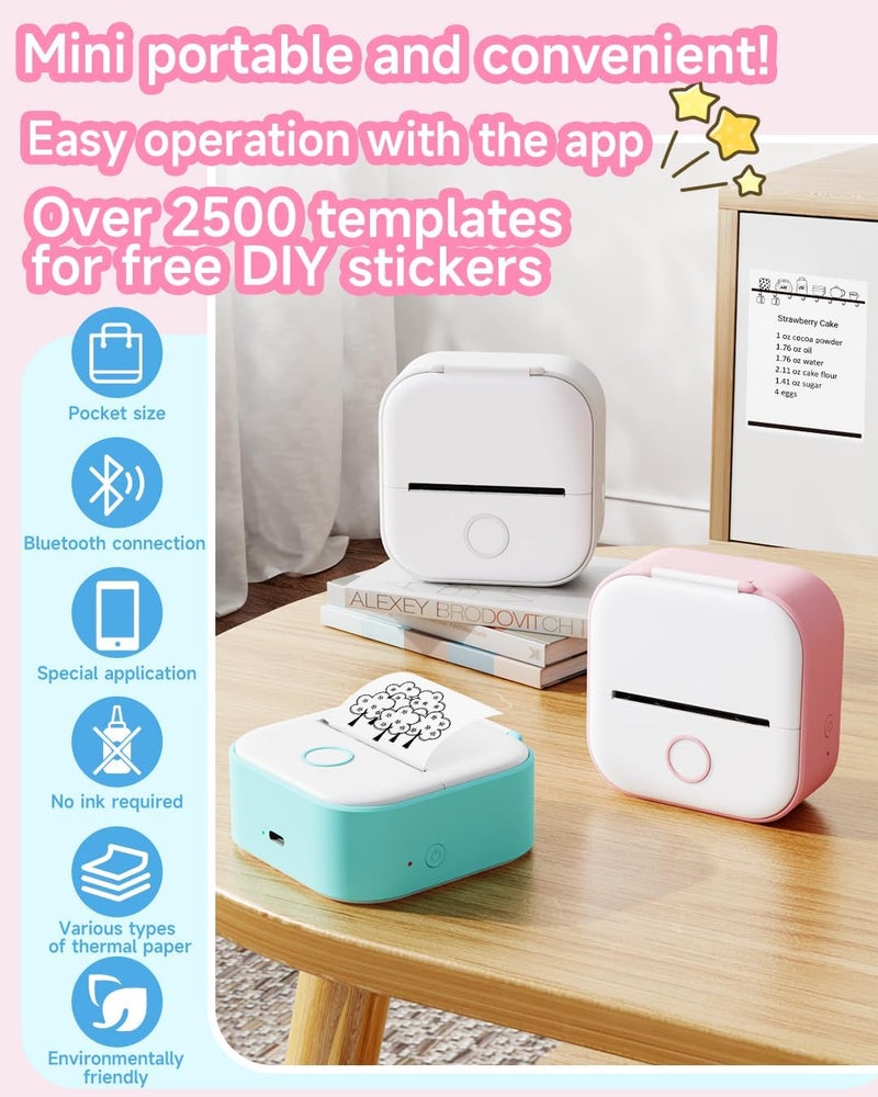 phomemo T02 Mini Sticker Printer - Small Thermal Portable Wireless Printer For Phone, Children'S Day Birthday, Compatible With Ios & Android, Pink - Image 3
