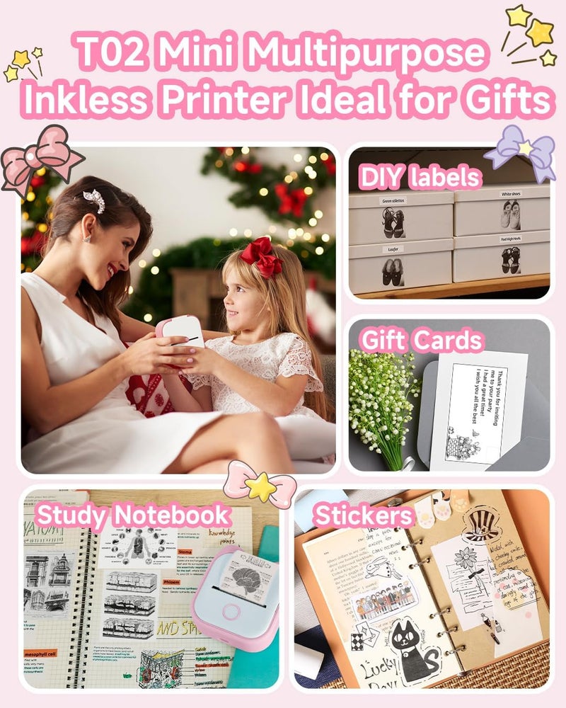 phomemo T02 Mini Sticker Printer - Small Thermal Portable Wireless Printer For Phone, Children'S Day Birthday, Compatible With Ios & Android, Pink - Image 5
