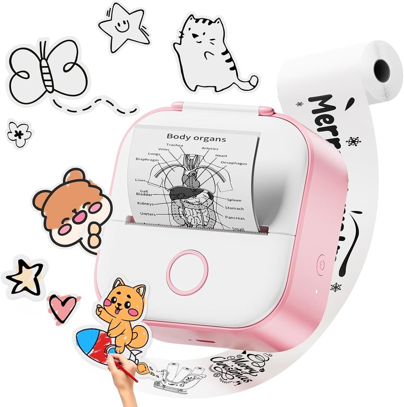 phomemo T02 Mini Sticker Printer - Small Thermal Portable Wireless Printer For Phone, Children'S Day Birthday, Compatible With Ios & Android, Pink - Image 1