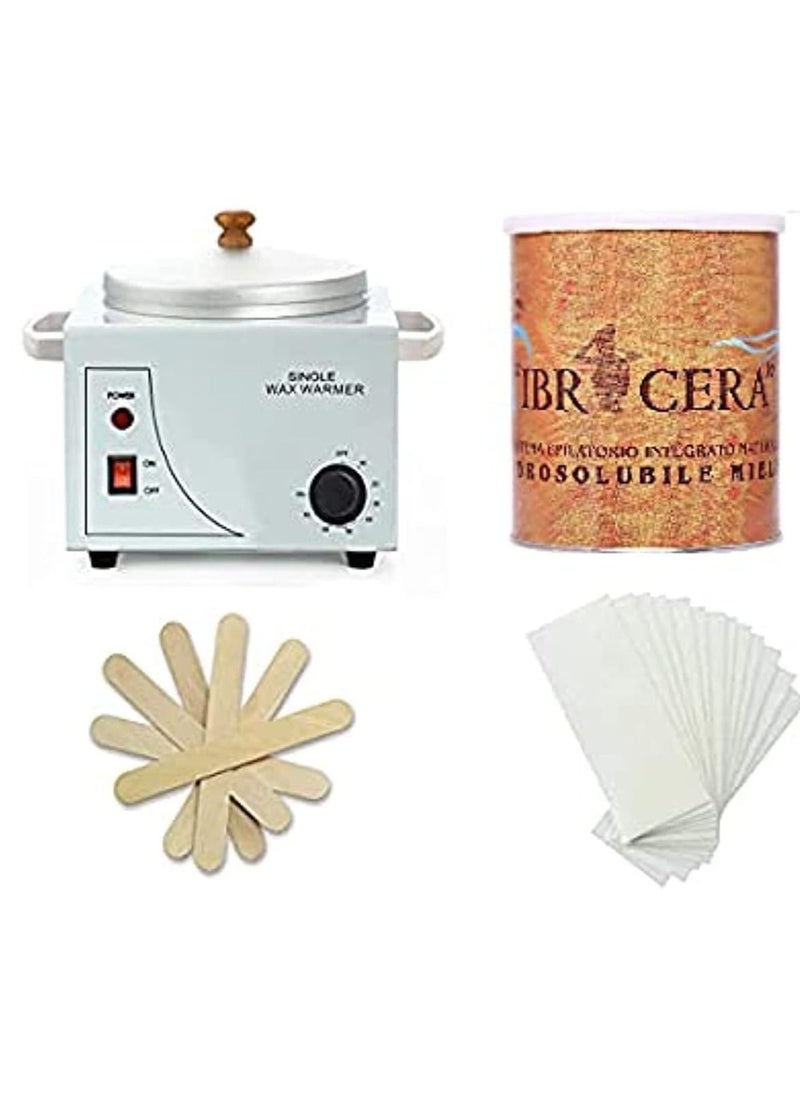 SINGLE - Single Wax Heater Machine Hair Removal, Waxing Kit Wax Warmer for Body Hair Removal with 600ml Dark Honey Wax, 100 Pcs Wax Paper Strip and 10 Pcs Wood Spatula - Image 1