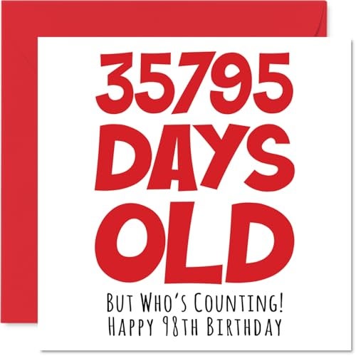 Stuff4 98th Birthday Card for Men Women Him Her - 35795 Days Old - Funny Adult Ninety-Eight Ninety-Eighth Happy Birthday Card for Grandma Grandpa Gran Mom Dad, 5.7 x 5.7 Inch Humor Joke Greeting Cards - Image 1