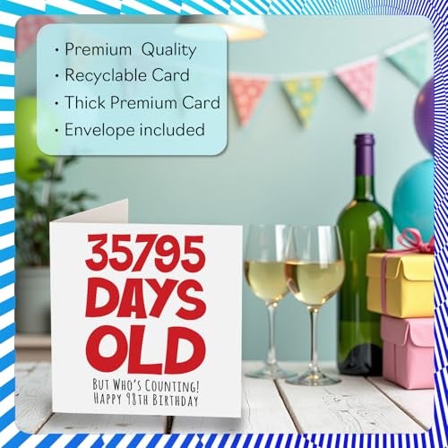 Stuff4 98th Birthday Card for Men Women Him Her - 35795 Days Old - Funny Adult Ninety-Eight Ninety-Eighth Happy Birthday Card for Grandma Grandpa Gran Mom Dad, 5.7 x 5.7 Inch Humor Joke Greeting Cards - Image 3