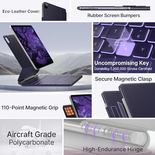 typecase Edge Keyboard Case for iPad Air 13-inch(M3/M2, 2025/2024) & iPad Pro 12.9"(6th/5th/4th/3rd Gen), Magic Keyboard with 11-Color Backlight, Multi-Touch Trackpad, Pencil Holder, Midnight Amethyst - Image 4