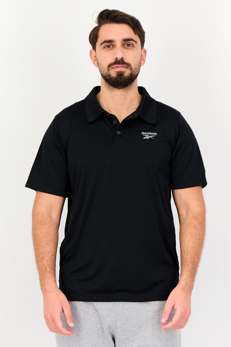 Reebok Men Sportswear Fit Short Sleeve Training Polo Shirt, Black - Image 1