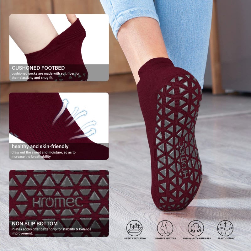 Hromec Non Slip Yoga Socks with Grips for Pilates, Ballet, Barre, Barefoot,Bikram,Hospital Anti Skid Socks for Women and Men - Image 5