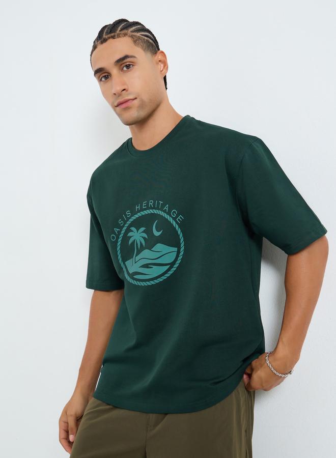 Styli Men Green Oasis Graphic Oversized T-Shirt - Image 1