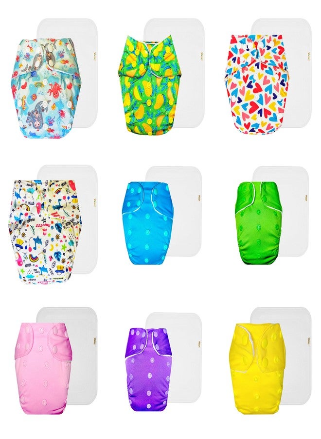 Dumbledo Premium Cloth Diaper with Cotton Insert (Pack of 9) | Hypoallergenic | Reusable & Washable | Adjustable Snaps | Perfect for Indian Summers | 3 Months - 3 Years | Unisex Baby - Image 1