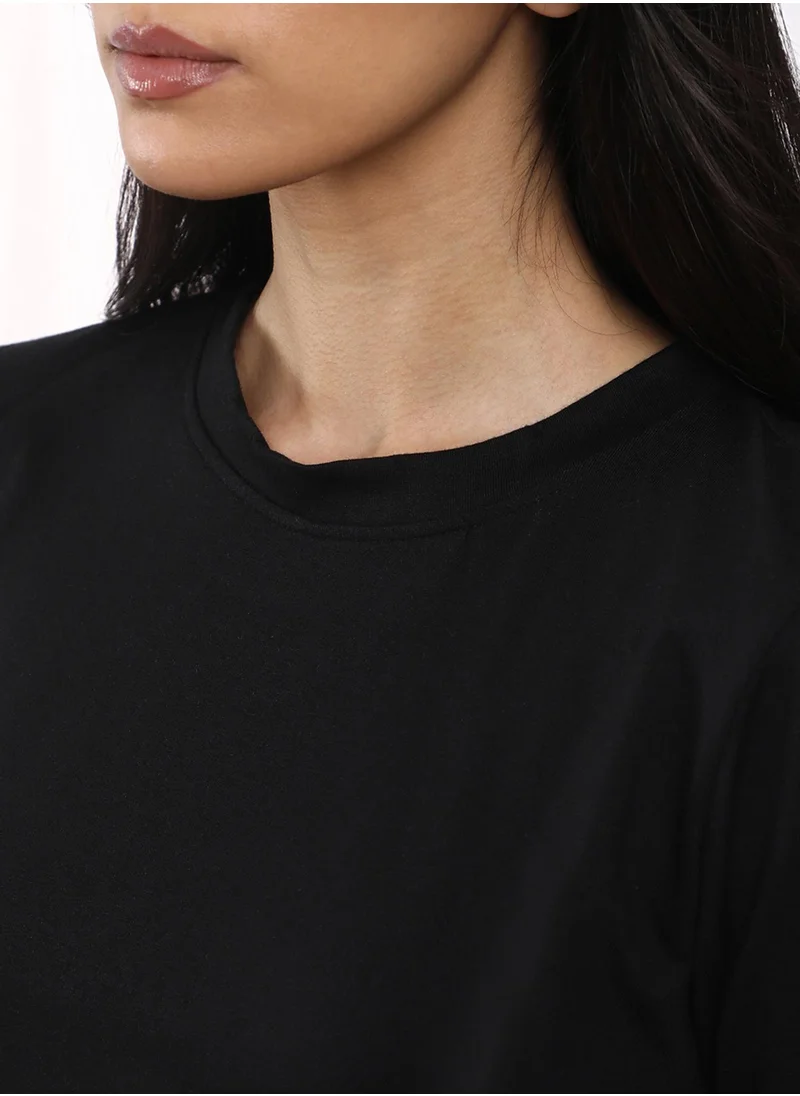 PINACOLADA Women's Midnight Black Solid Regular Fit T-Shirt