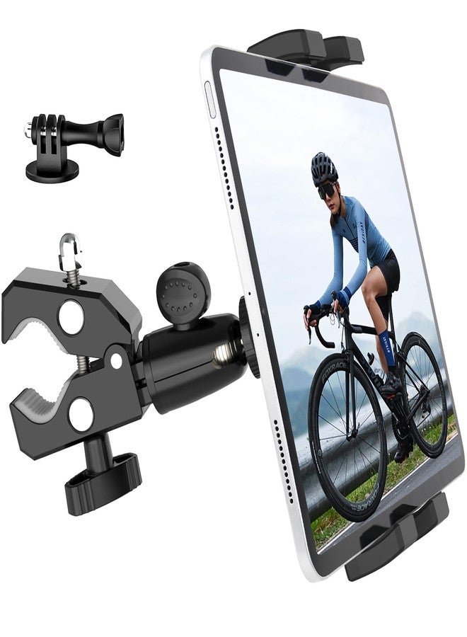 Dosvsi Bike Tablet Holder, Metal Motorcycle Tablet Mount, Anti Shake Handlebar Clamp for iPad Pro 12.9/11/ Air/Mini, Galaxy Tabs, Z Fold, iPhone, Fits 4-13" Tablets, 1/4'' Screw adapter for Camera - Image 1
