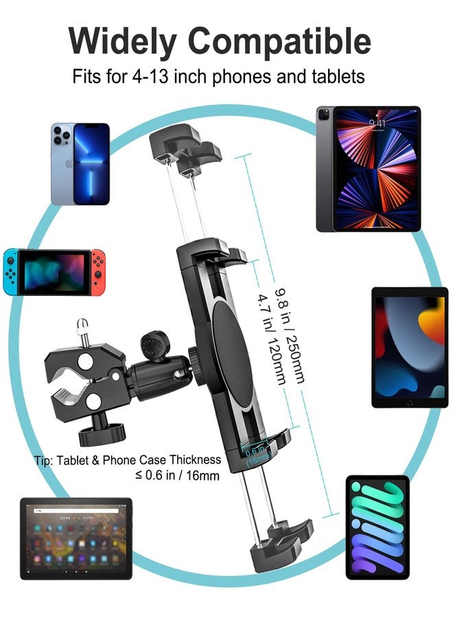 Dosvsi Bike Tablet Holder, Metal Motorcycle Tablet Mount, Anti Shake Handlebar Clamp for iPad Pro 12.9/11/ Air/Mini, Galaxy Tabs, Z Fold, iPhone, Fits 4-13" Tablets, 1/4'' Screw adapter for Camera - Image 3