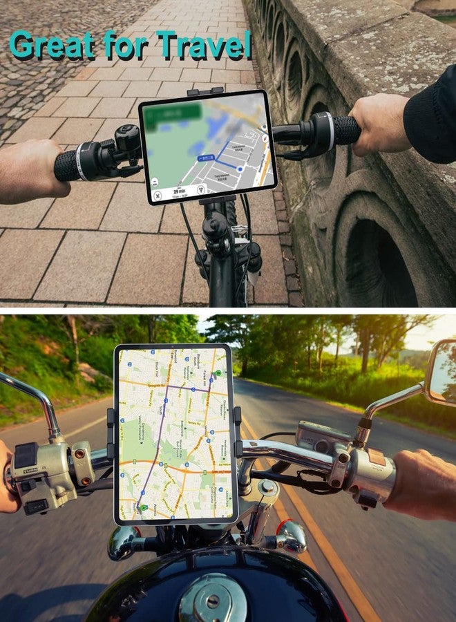 Dosvsi Bike Tablet Holder, Metal Motorcycle Tablet Mount, Anti Shake Handlebar Clamp for iPad Pro 12.9/11/ Air/Mini, Galaxy Tabs, Z Fold, iPhone, Fits 4-13" Tablets, 1/4'' Screw adapter for Camera - Image 2