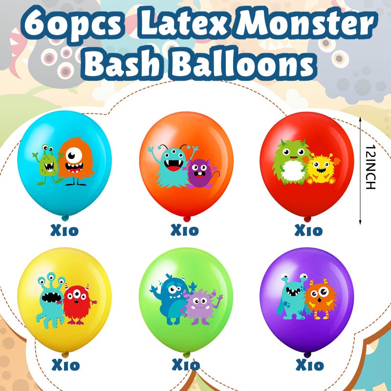 Civaner 60 Pieces Monster Foil Balloons 6 Styles Decorative Birthday Party Balloons Kids Party Supplies for Kids Boys Girls Birthday Party Favors - Image 2