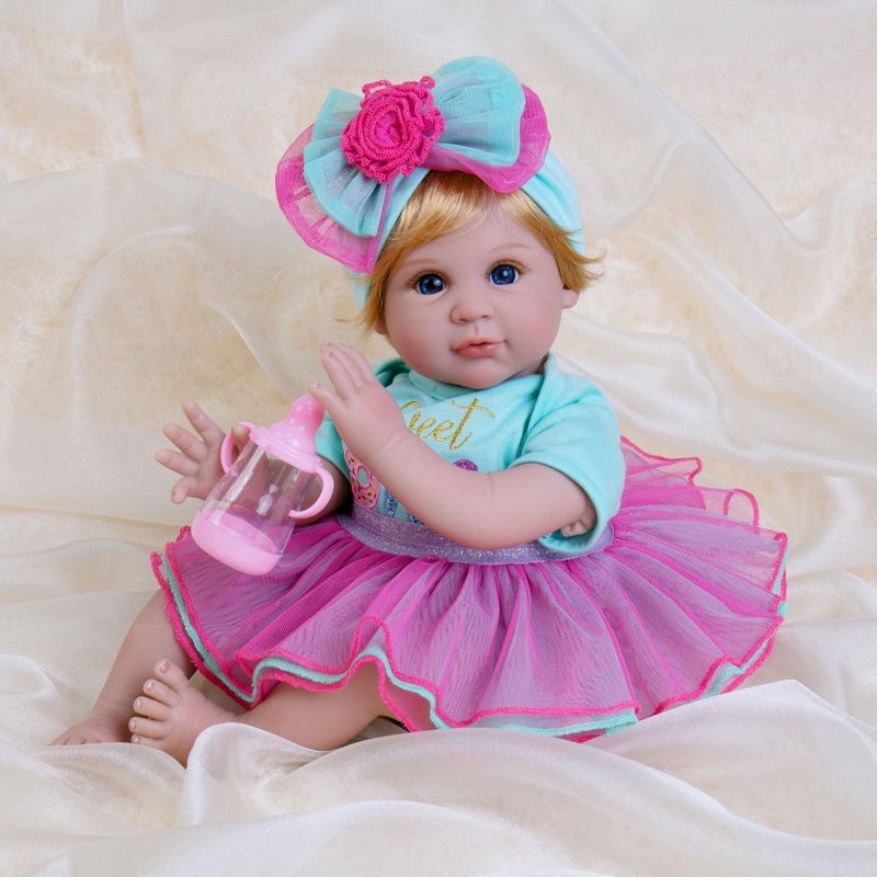 Milidool Reborn Baby Dolls, 22 inch Weighted Realistic Newborn Baby Girl Lifelike Newborn Girl Doll with Feeding Toy Accessories Set, Great Gift Set for Grandma Kids 3+ - Image 4