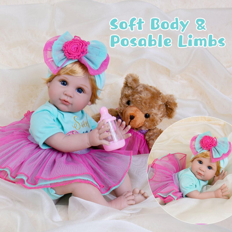 Milidool Reborn Baby Dolls, 22 inch Weighted Realistic Newborn Baby Girl Lifelike Newborn Girl Doll with Feeding Toy Accessories Set, Great Gift Set for Grandma Kids 3+ - Image 3