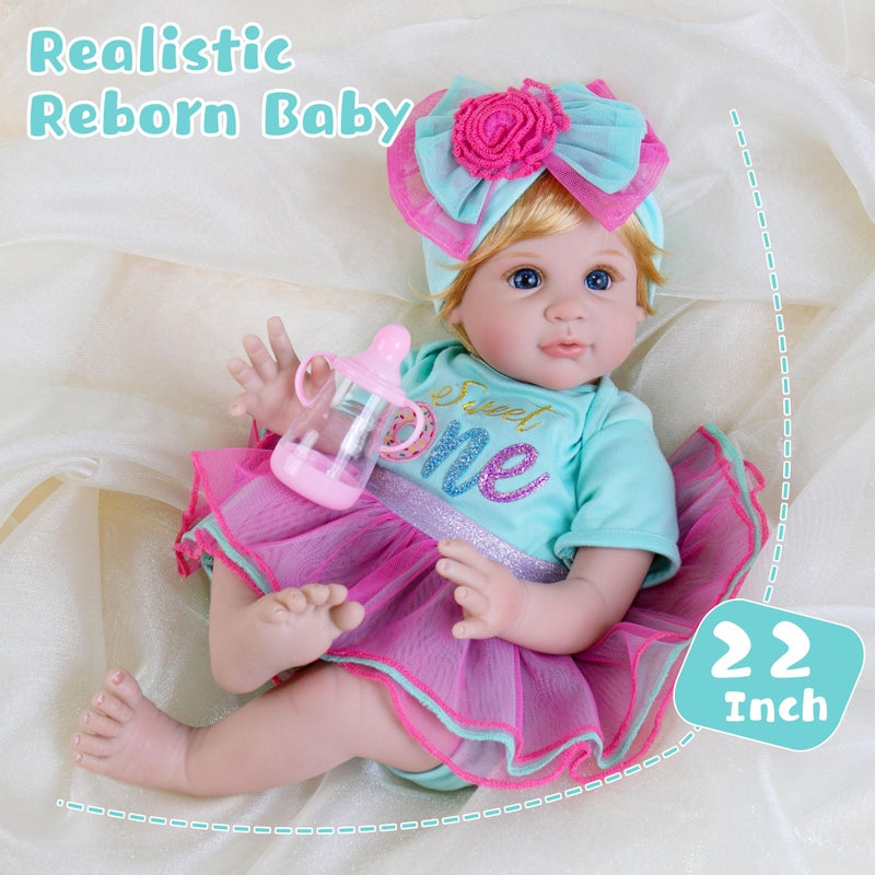 Milidool Reborn Baby Dolls, 22 inch Weighted Realistic Newborn Baby Girl Lifelike Newborn Girl Doll with Feeding Toy Accessories Set, Great Gift Set for Grandma Kids 3+ - Image 2