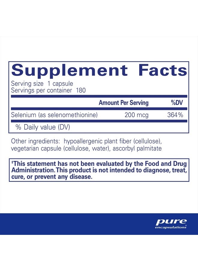 Pure Encapsulations Selenium - 200 mcg - for Healthy Cellular Function, Immune System & Antioxidant Defenses - Mineral Supplement - Vegan & Gluten Free - 180 Capsules - Image 2