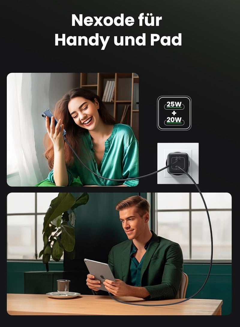 Ugreen 45W Gan Fast Charger with Compact & Foldable Design,  Dual USB-C PD Gan Fast Charger 45w for iPhone 16/15/14 Series, Samsung S23,S24 MacBook Air, Pixelbook, iPad Pro, & More - Image 3