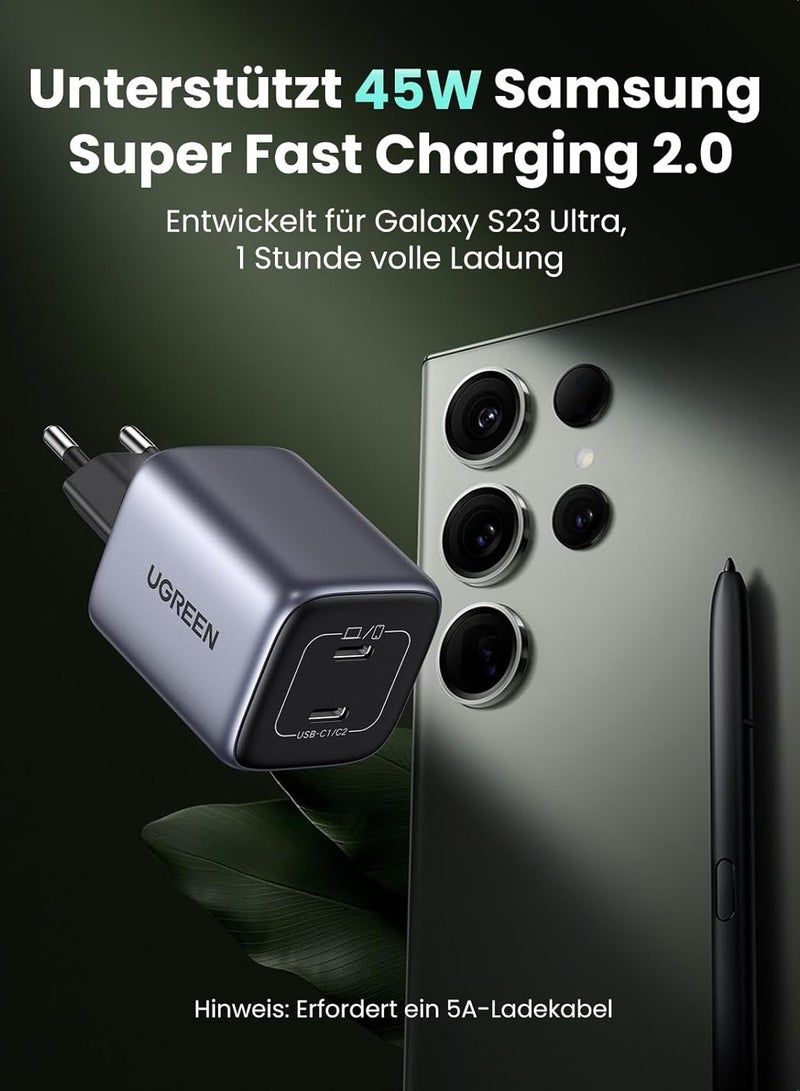 Ugreen 45W Gan Fast Charger with Compact & Foldable Design,  Dual USB-C PD Gan Fast Charger 45w for iPhone 16/15/14 Series, Samsung S23,S24 MacBook Air, Pixelbook, iPad Pro, & More - Image 2