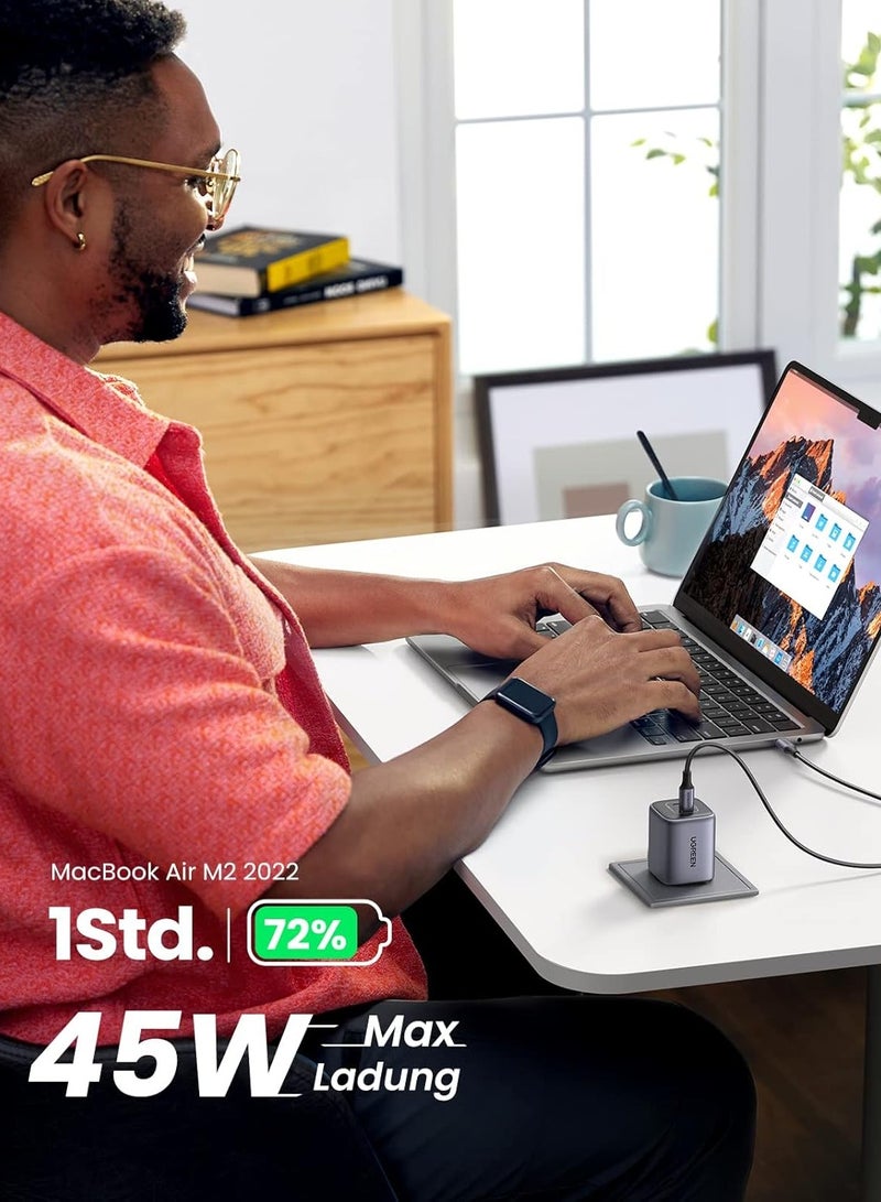 Ugreen 45W Gan Fast Charger with Compact & Foldable Design,  Dual USB-C PD Gan Fast Charger 45w for iPhone 16/15/14 Series, Samsung S23,S24 MacBook Air, Pixelbook, iPad Pro, & More - Image 4