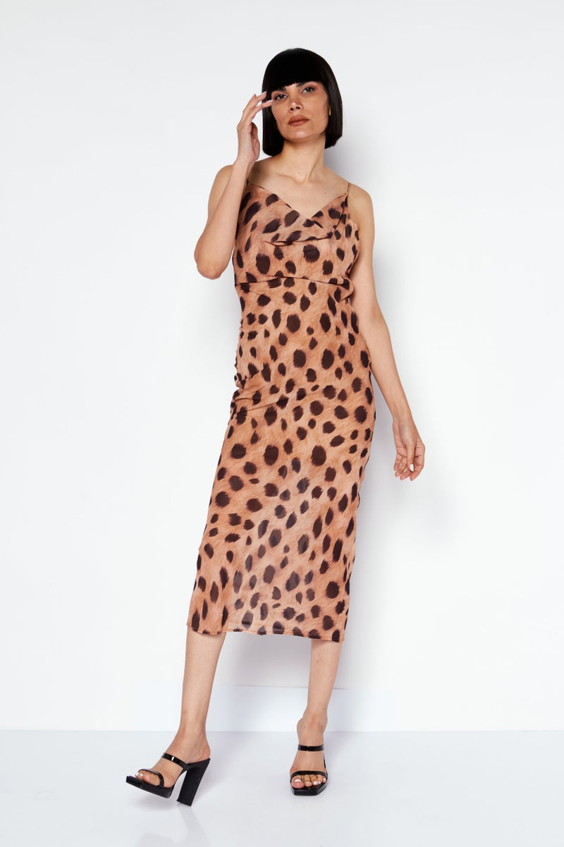 SNDYS Women Animal Print Sheath Dress, Brown - Image 1