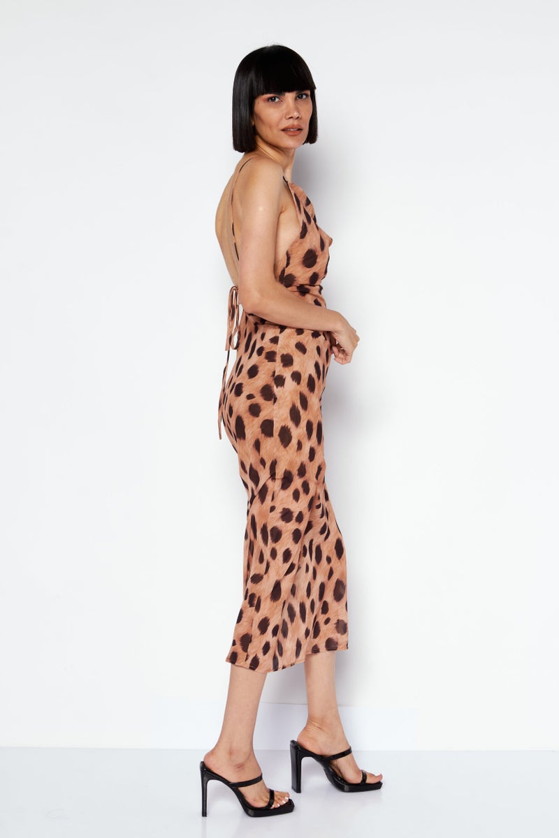 SNDYS Women Animal Print Sheath Dress, Brown - Image 4