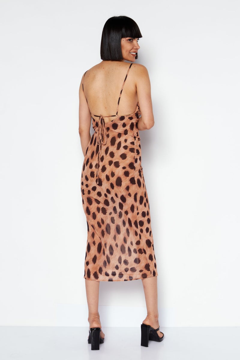 SNDYS Women Animal Print Sheath Dress, Brown - Image 2