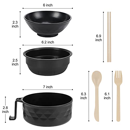 RORBAM Microwave Ramen Cooker,Ramen Bowl Set,Microwave Noodle Bowl With Chopsticks and Spoon, College Dorm Room Essentials for Girls for Boys, Apartment Essentials, BPA-Free. (black) … - Image 2