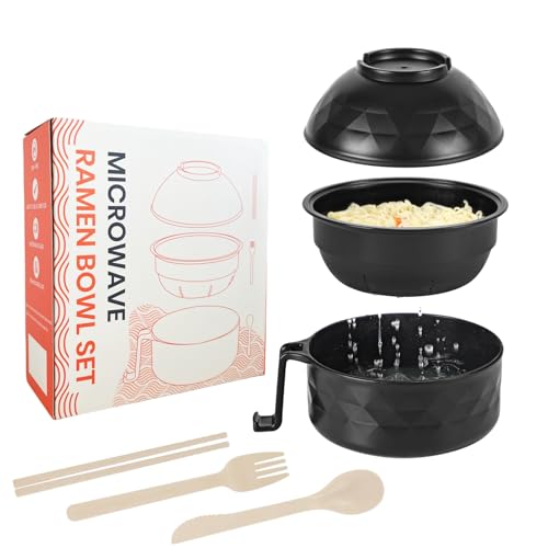 RORBAM Microwave Ramen Cooker,Ramen Bowl Set,Microwave Noodle Bowl With Chopsticks and Spoon, College Dorm Room Essentials for Girls for Boys, Apartment Essentials, BPA-Free. (black) … - Image 1