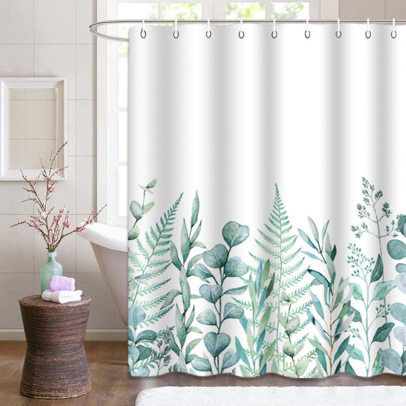 Emvency Fabric Shower Curtain Curtain with Hooks Green Eucalyptus Watercolor Floral Pattern Botanical Artistic Border Botany Bouquet Branch Clip 72"X72" Waterproof Decorative Bathroom - Image 4