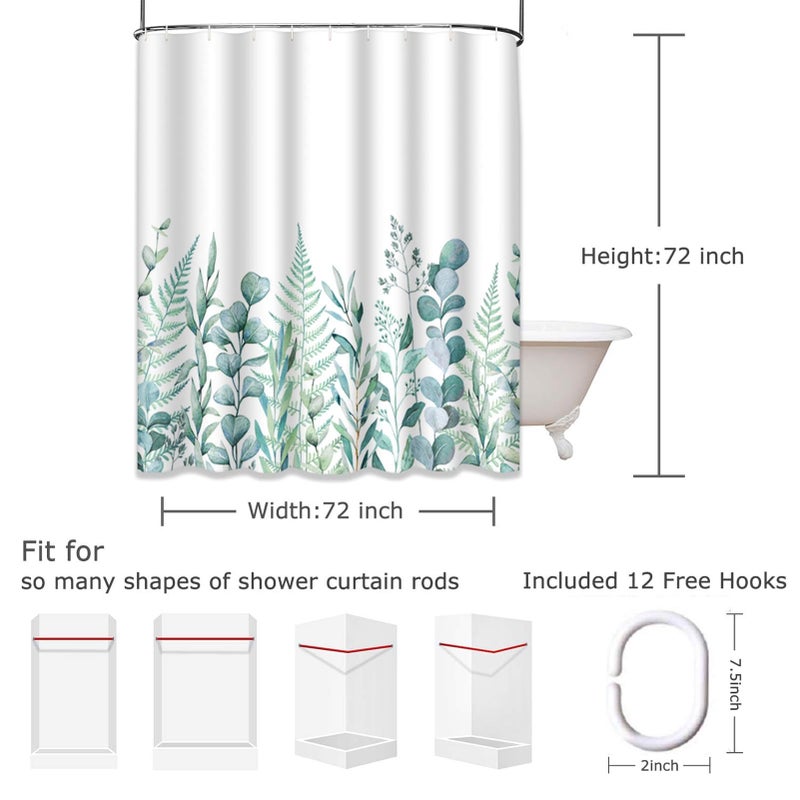 Emvency Fabric Shower Curtain Curtain with Hooks Green Eucalyptus Watercolor Floral Pattern Botanical Artistic Border Botany Bouquet Branch Clip 72"X72" Waterproof Decorative Bathroom - Image 5