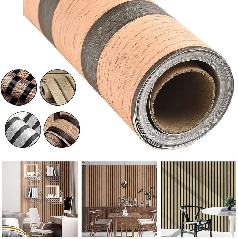 تصميم شرائح الخشب الطبيعي ورق حائط قابل للإزالة عرض 40 سم حجم 4 قطع - Image 5