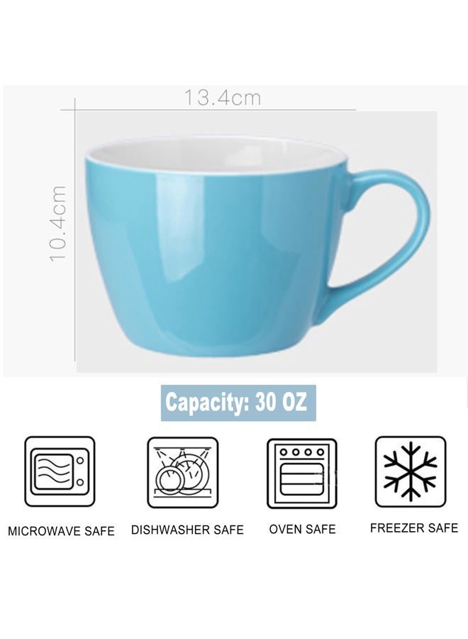 MECOWON 30 OZ Porcelain Coffee Mugs, Set of 2 Large Mugs for Soup, Cereal and Salad (blue) - Image 2