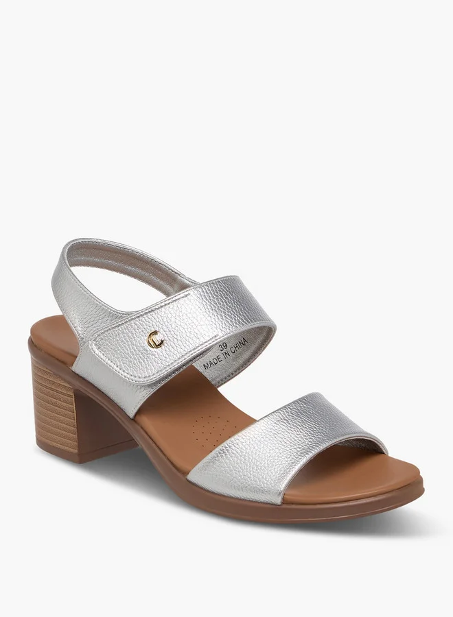 لو كونفورت Solid Block Heel Sandals with Hook and Loop Closure