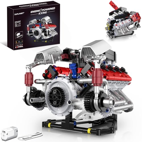 Suplanet V8 Engine Model Kit That Works with LED Light and APP Control Collectible Set for Adults Visible Car Engine Building Engineering STEM Projects for Kids Boys 700 PCS - Image 1