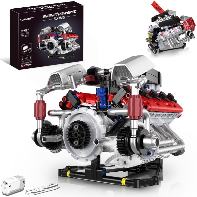 Suplanet V8 Engine Model Kit That Works with LED Light and APP Control Collectible Set for Adults Visible Car Engine Building Engineering STEM Projects for Kids Boys 700 PCS - Image 3