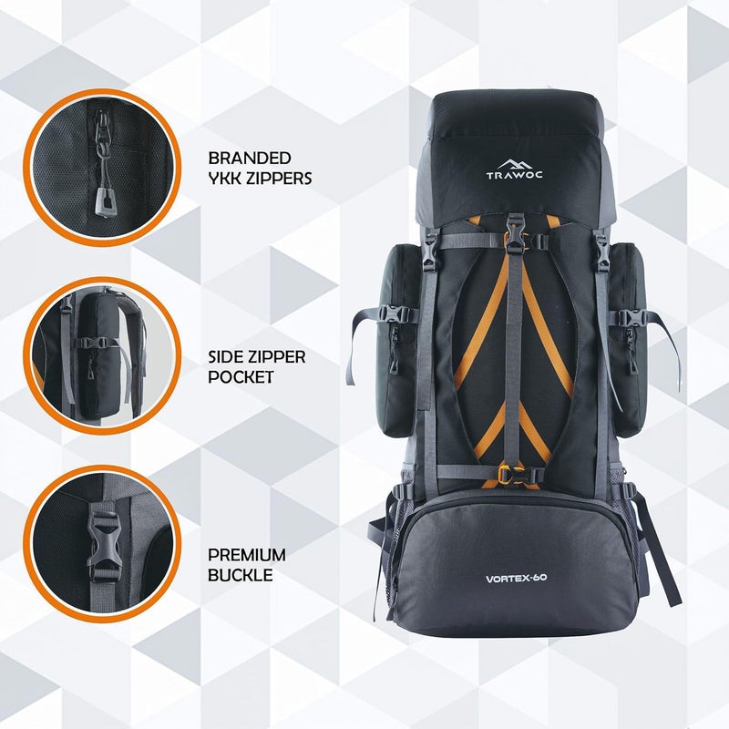 TRAWOC VORTEX 60 Ltr Travel Backpack Hiking Trekking Bag Rucksack Bag for Men & Women - Image 5