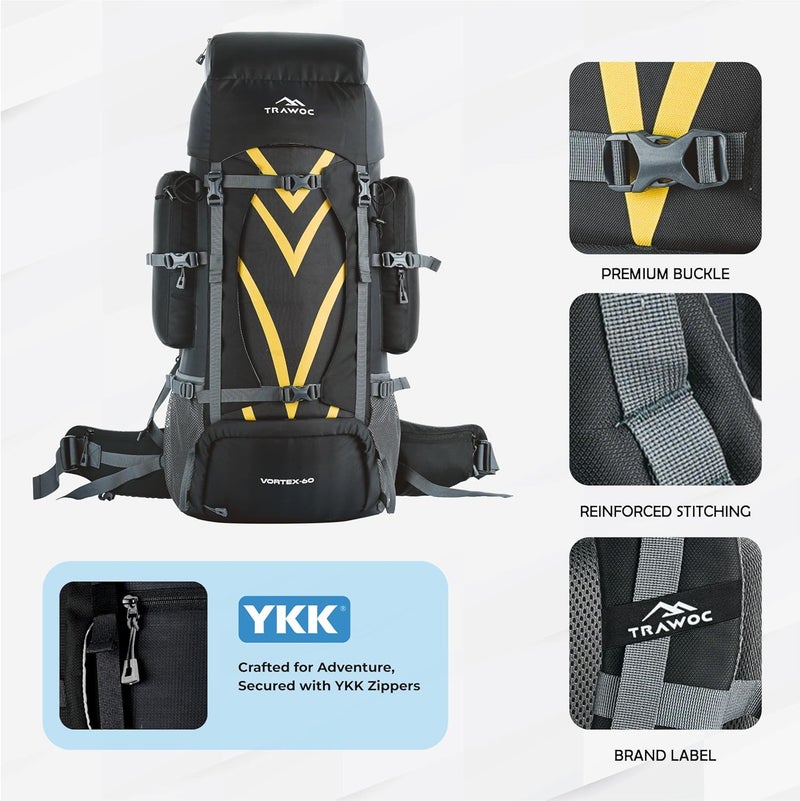 TRAWOC VORTEX 60 Ltr Travel Backpack Hiking Trekking Bag Rucksack Bag for Men & Women - Image 3