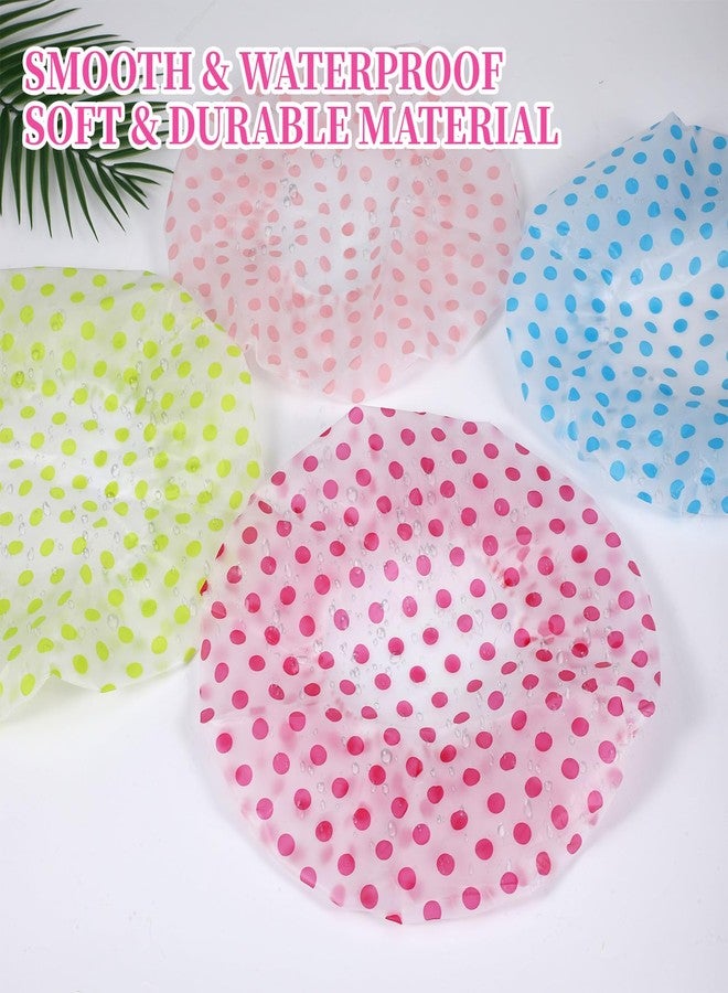 Heclia 8Pcs Reusable Shower Cap Waterproof Shower Cap Dot Printed Bath Headwear Elastic Band Bath Hair Cover Portable Travel Headgear for Women Men Spa Salon Home Hotel Daily Use - Image 4
