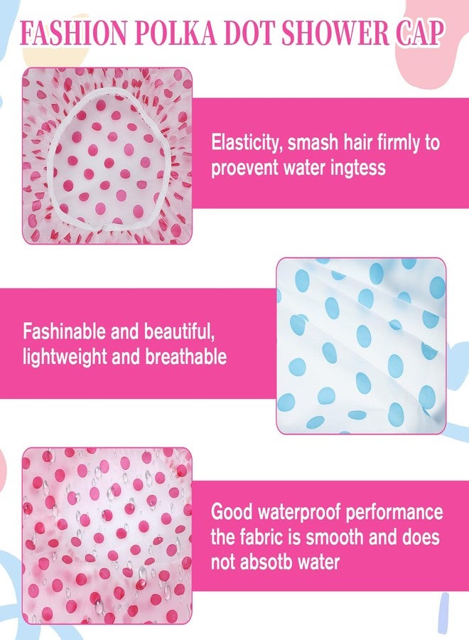 Heclia 8Pcs Reusable Shower Cap Waterproof Shower Cap Dot Printed Bath Headwear Elastic Band Bath Hair Cover Portable Travel Headgear for Women Men Spa Salon Home Hotel Daily Use - Image 3