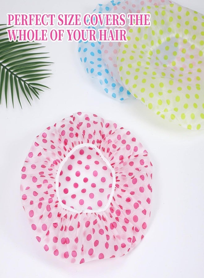 Heclia 8Pcs Reusable Shower Cap Waterproof Shower Cap Dot Printed Bath Headwear Elastic Band Bath Hair Cover Portable Travel Headgear for Women Men Spa Salon Home Hotel Daily Use - Image 5