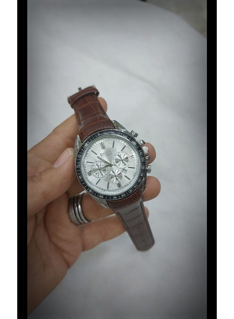 BOSS watch for men Leather with calendar