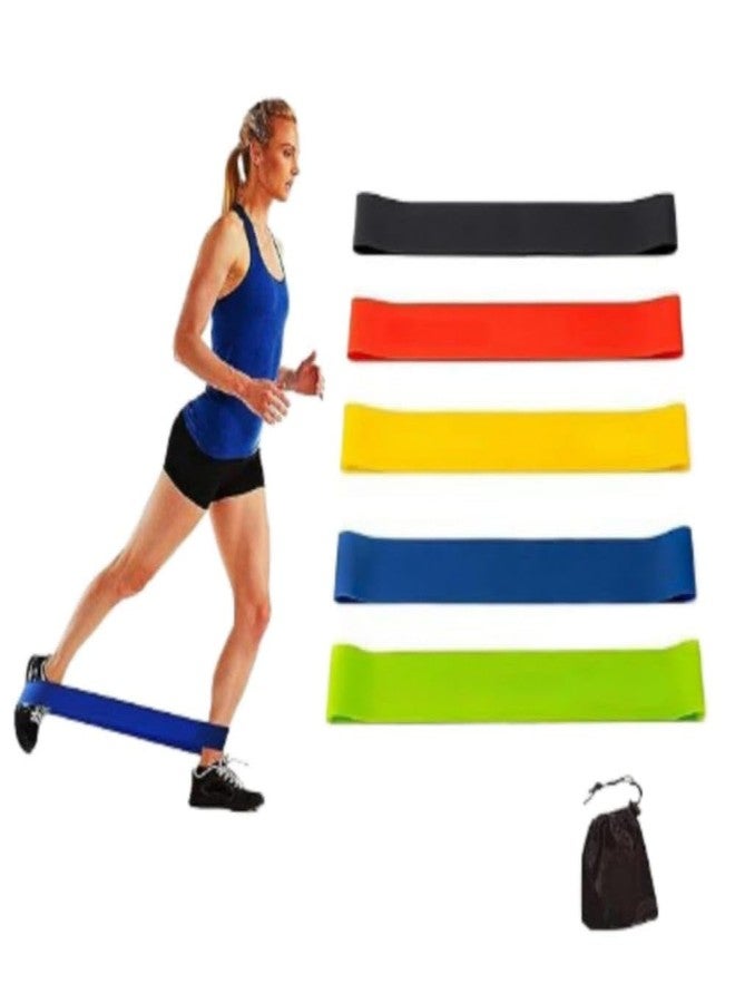 Vuvail Mini Loop Resistance Band|Toning Home Gym Exercise and Stretch|Latex Band with Carry Bag|for HIPS Arms and Legs|Theraband for Men and Women|Multicolor with Different Levels|Pack of 5 pcs - Image 1