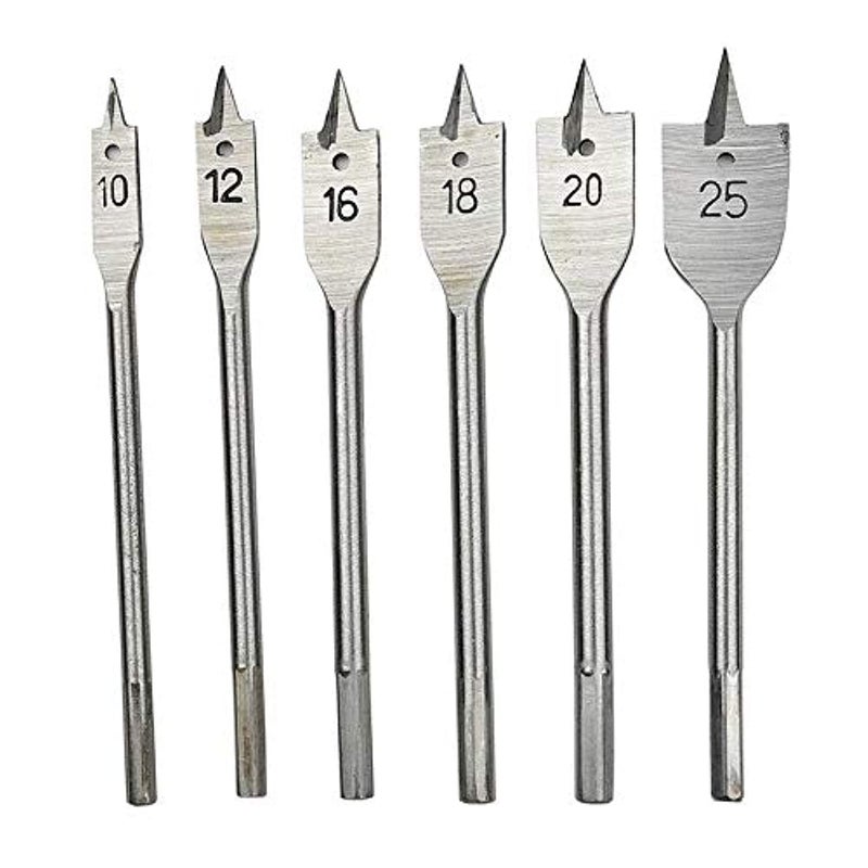 Full Steel Hex Shank Spade Flat Wood Drill Bit Set of 6 Woodworking Opener Metal High Speed Steel Wood Drilling Power Tools Kit