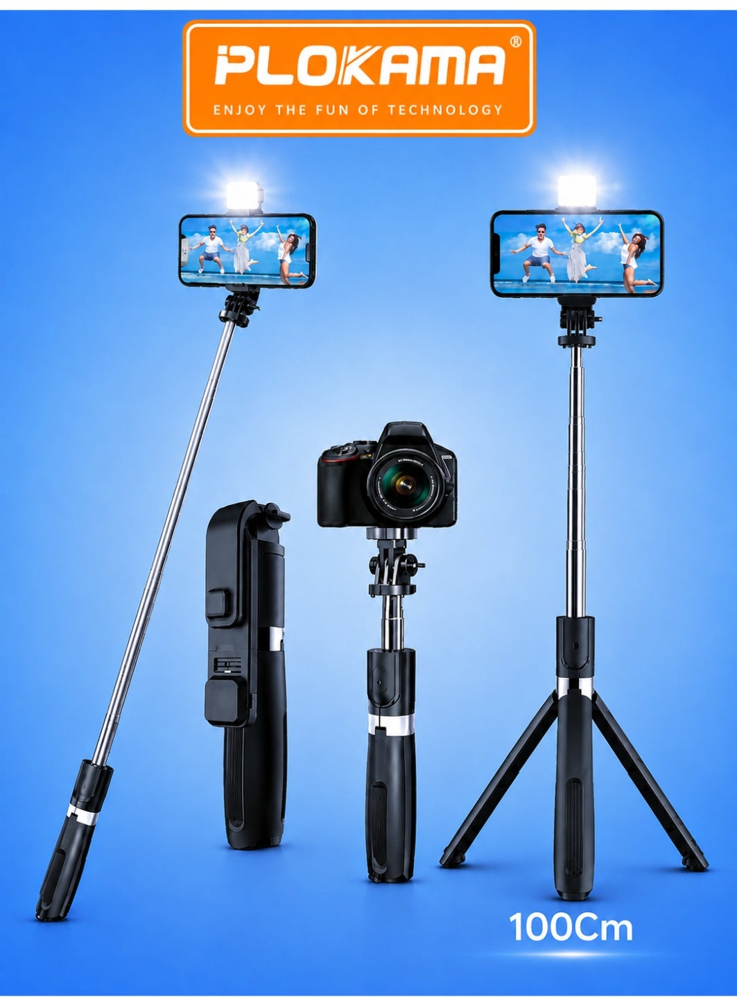 plokama Plokama Selfie Stick 3-in-1 With Tripod And Led Ring Light Z1899DA0990B5DE52D92CZ