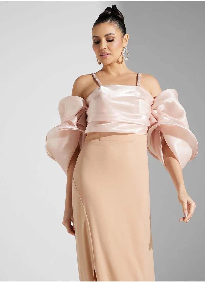 Akadia Fashion Organza Sleeve Maxi Dress