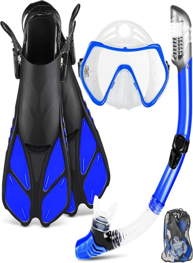 Matiko Snorkeling Gear for Adults, Snorkel Set Anti-Fog Anti-Leak, Panoramic View Diving Mask & Dry Top Snorkel, Adjustable Snorkel Fins with Travel Bag for Snorkeling Scuba Diving (Blue-1) - Image 1