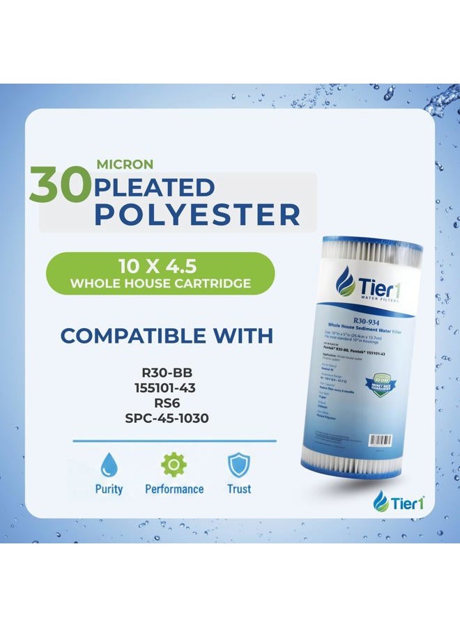 Tier1 30 Micron 10 Inch x 4.5 Inch | Pleated Polyester Whole House Sediment Water Filter Replacement Cartridge | Compatible with Pentek R30-BB, 155101-43, RS6, SPC-45-1030, Home Water Filter - Image 2