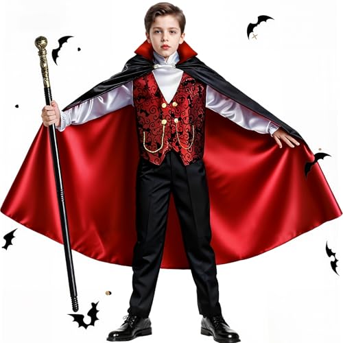 BLmukce Boys Vampire Costume Set Halloween Party Vampire Cosplay Outfit with Cape Shirt Pants Cane kids dracula costume S36Y 4351 - Image 1